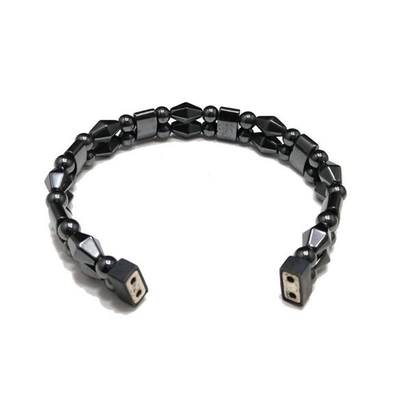 Gemstone Hematite Beaded Bracelet, Magnetic Clasp, 8 1/2 Inches - Picture 2 of 8